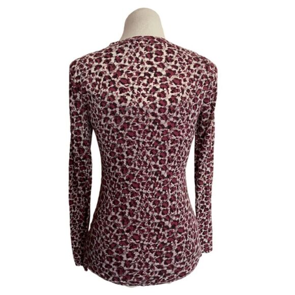 Harold's Vintage Long Sleeve Sheer Red Burgundy & Cream Rose Print Top Size XS - Picture 3 of 8